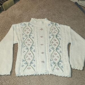 Women's Cream Sweater with Floral Pattern